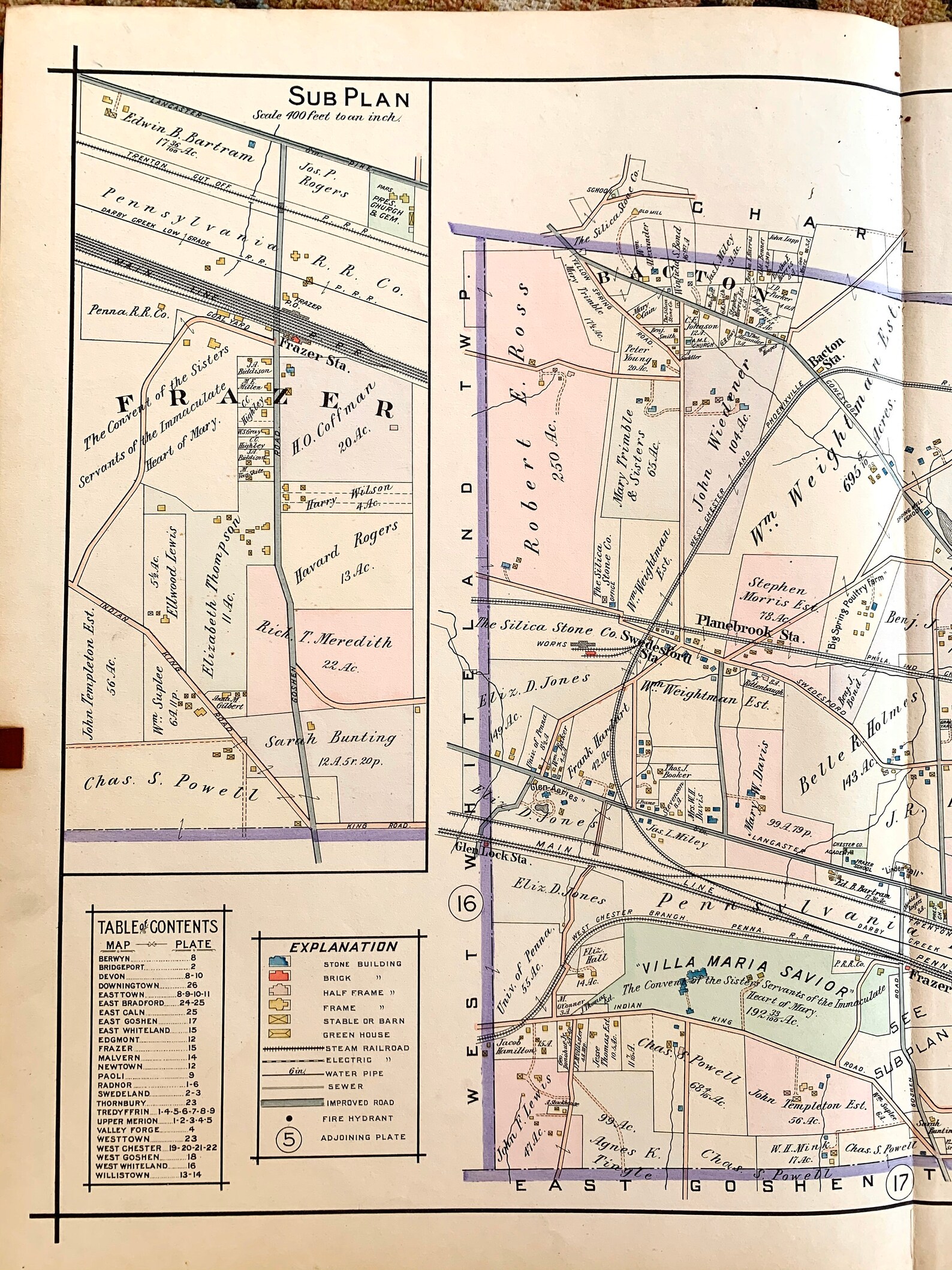 East Whiteland Township Map, Original 1912 Pennsylvania Main Line