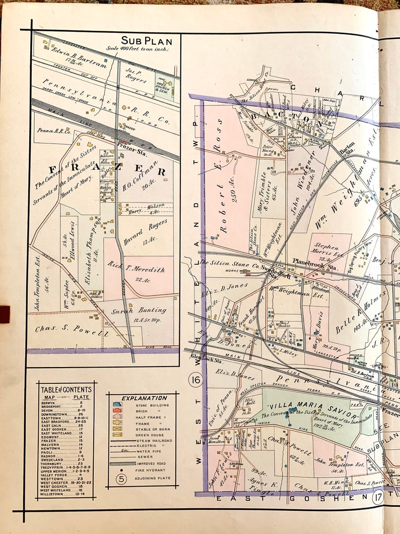 East Whiteland Township Map, Original 1912 Pennsylvania Main Line