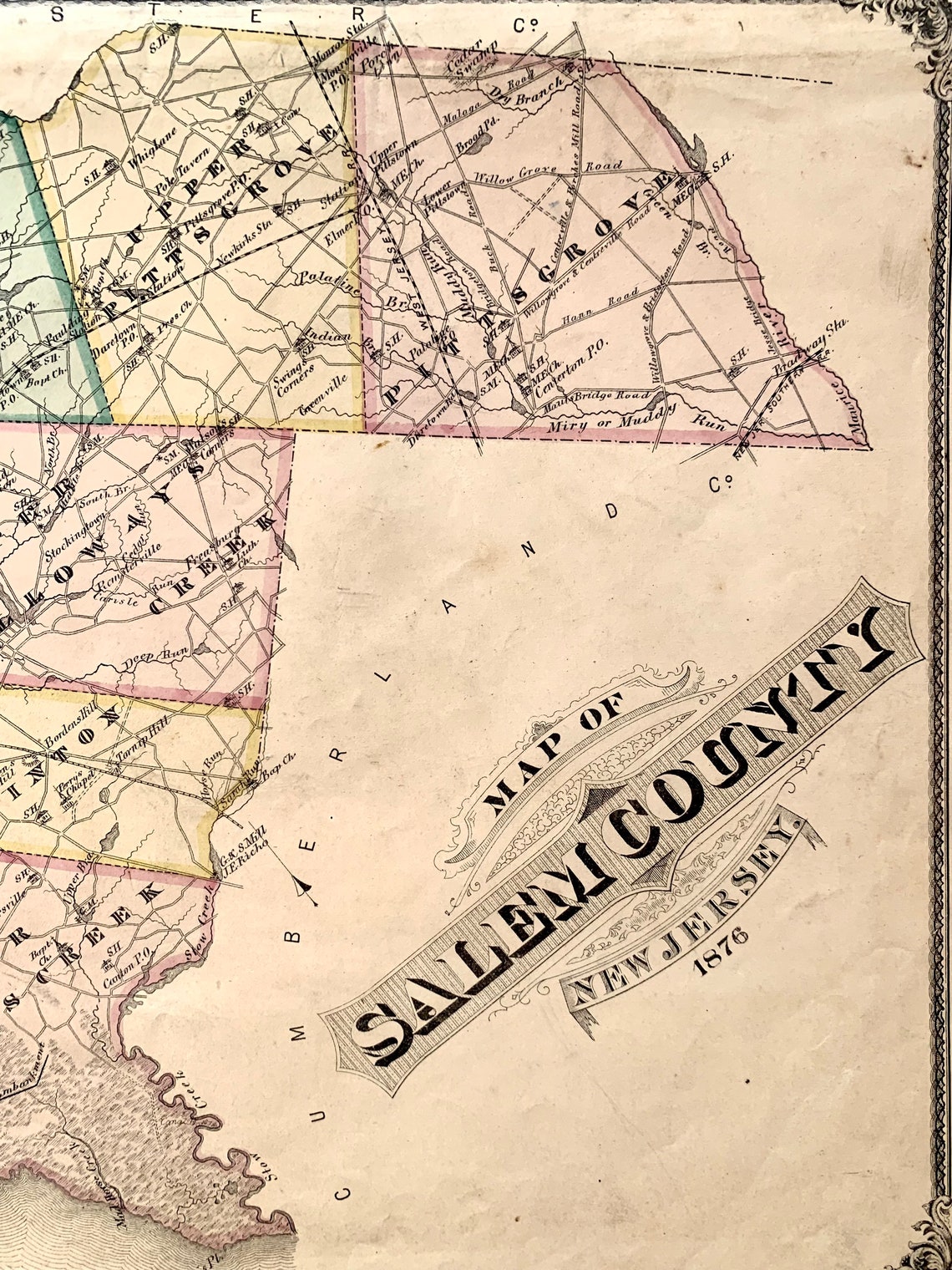 Salem County Map, Original 1876 New Jersey Atlas, Pittsgrove