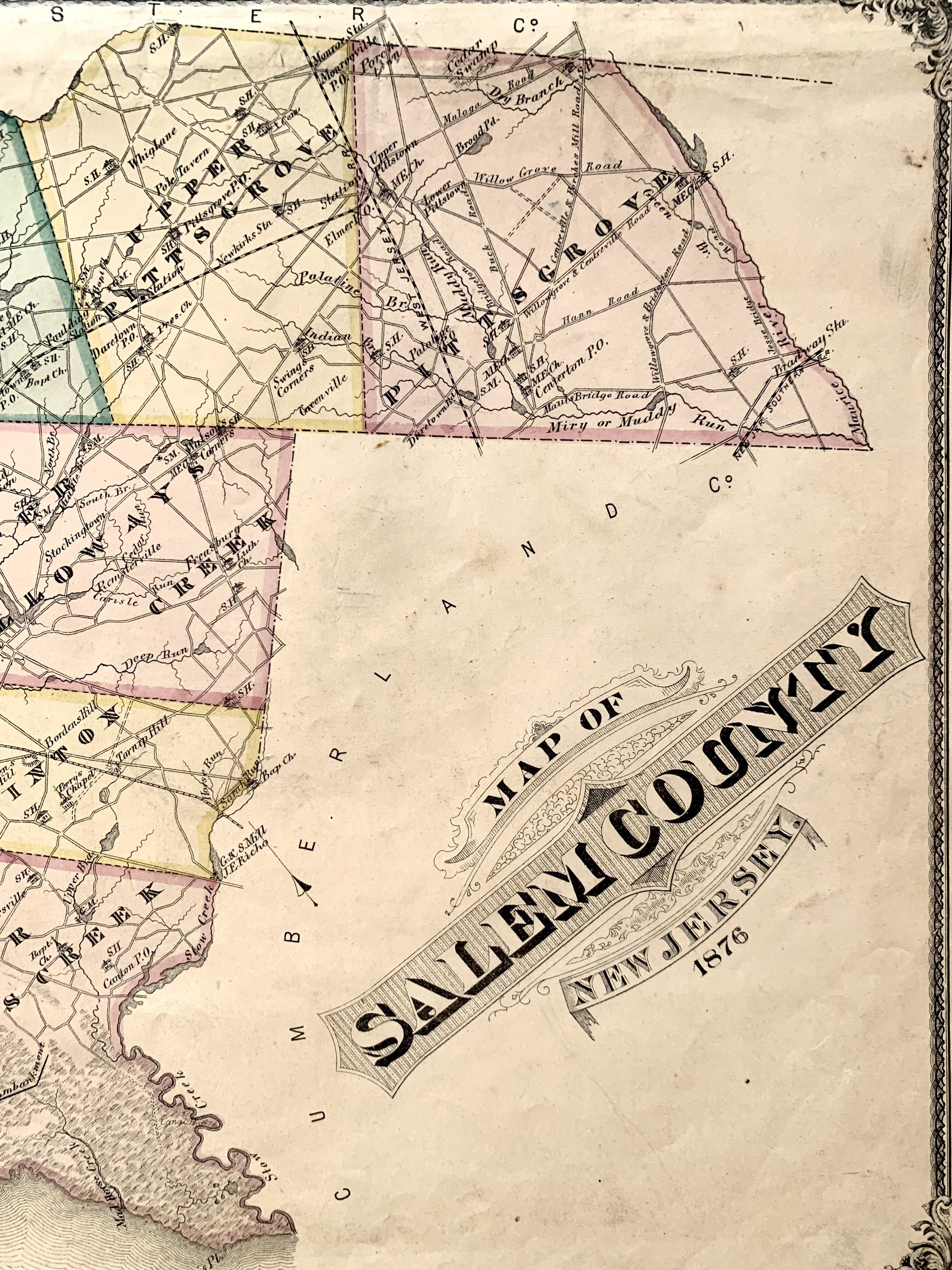 Salem County Map, Original 1876 New Jersey Atlas, Pittsgrove