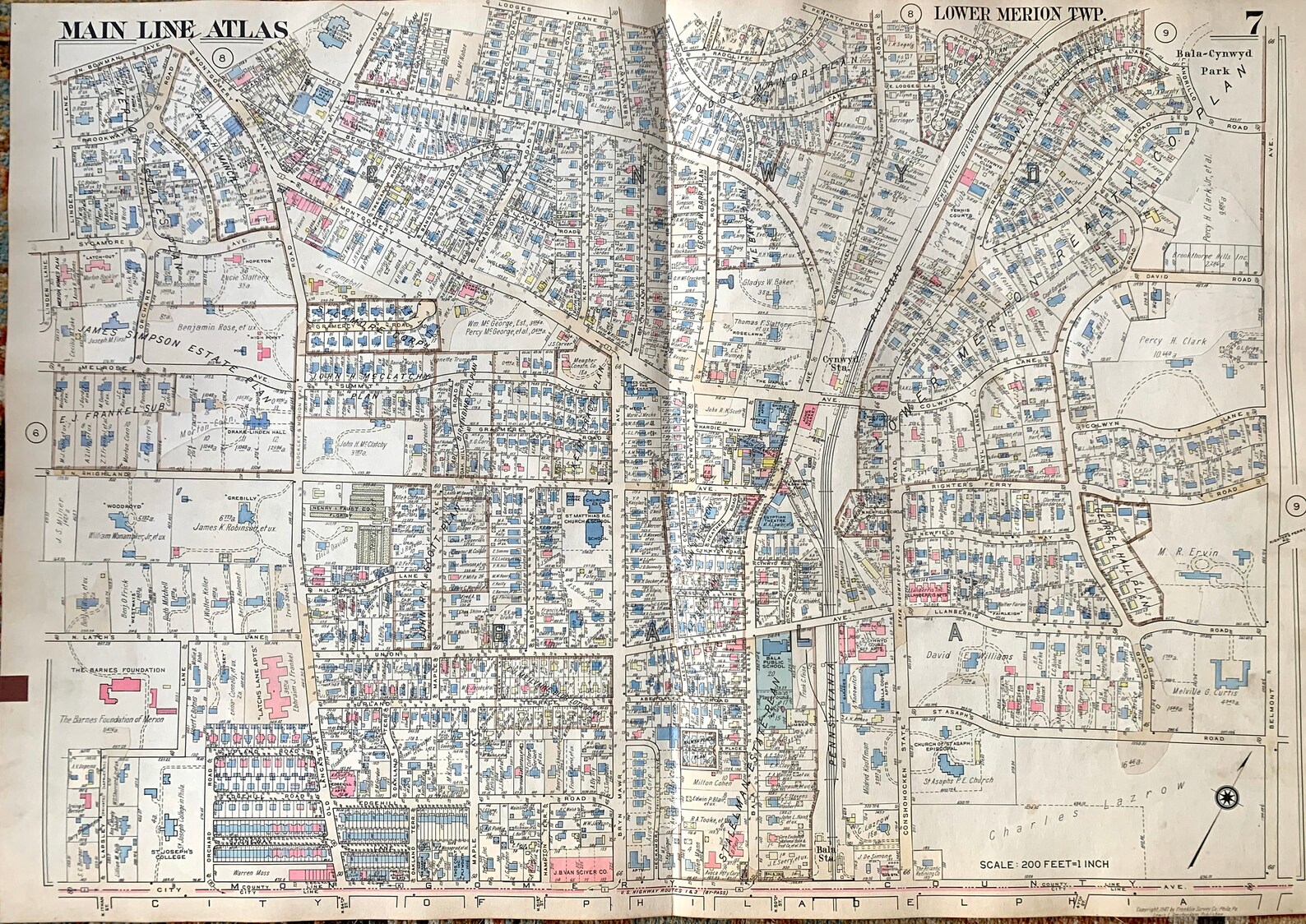 Bala Cynwyd Map Original 1947 Main Line Atlas Map the Barnes Etsy