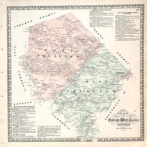 East Cocalico Map, Original 1864 Lancaster County atlas, Adamstown, Rheinholds