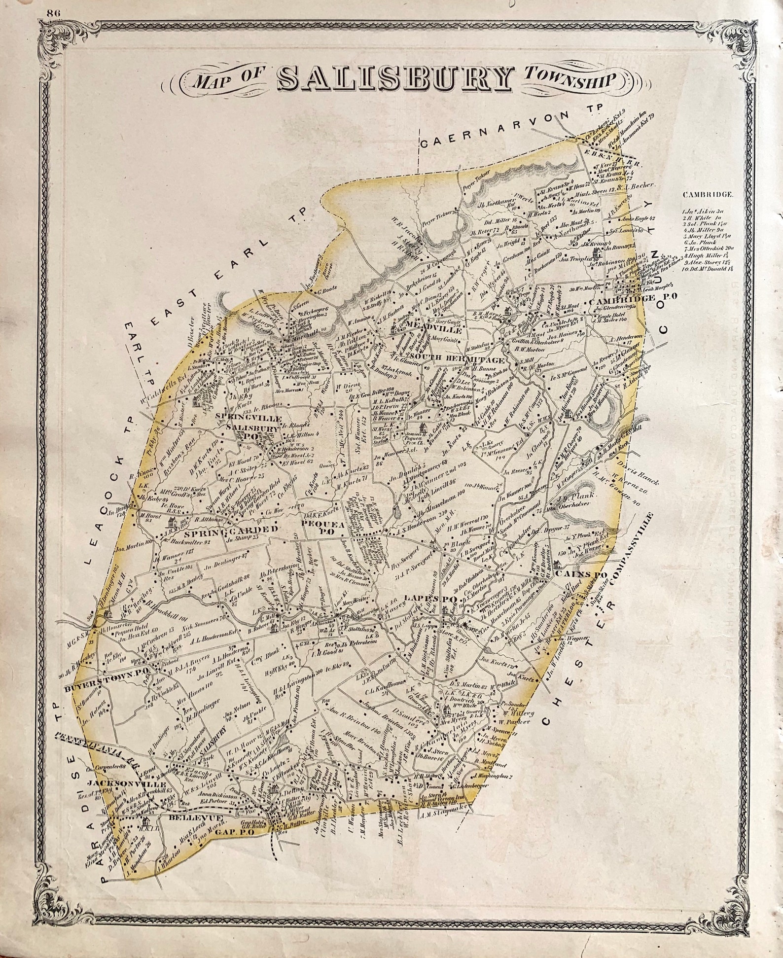 Salisbury Township Map Original 1875 Lancaster County Atlas Etsy