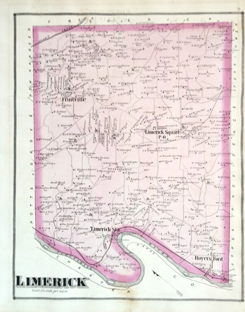 Limerick Township Montgomery County Pennsylvania 1877 Atlas Etsy