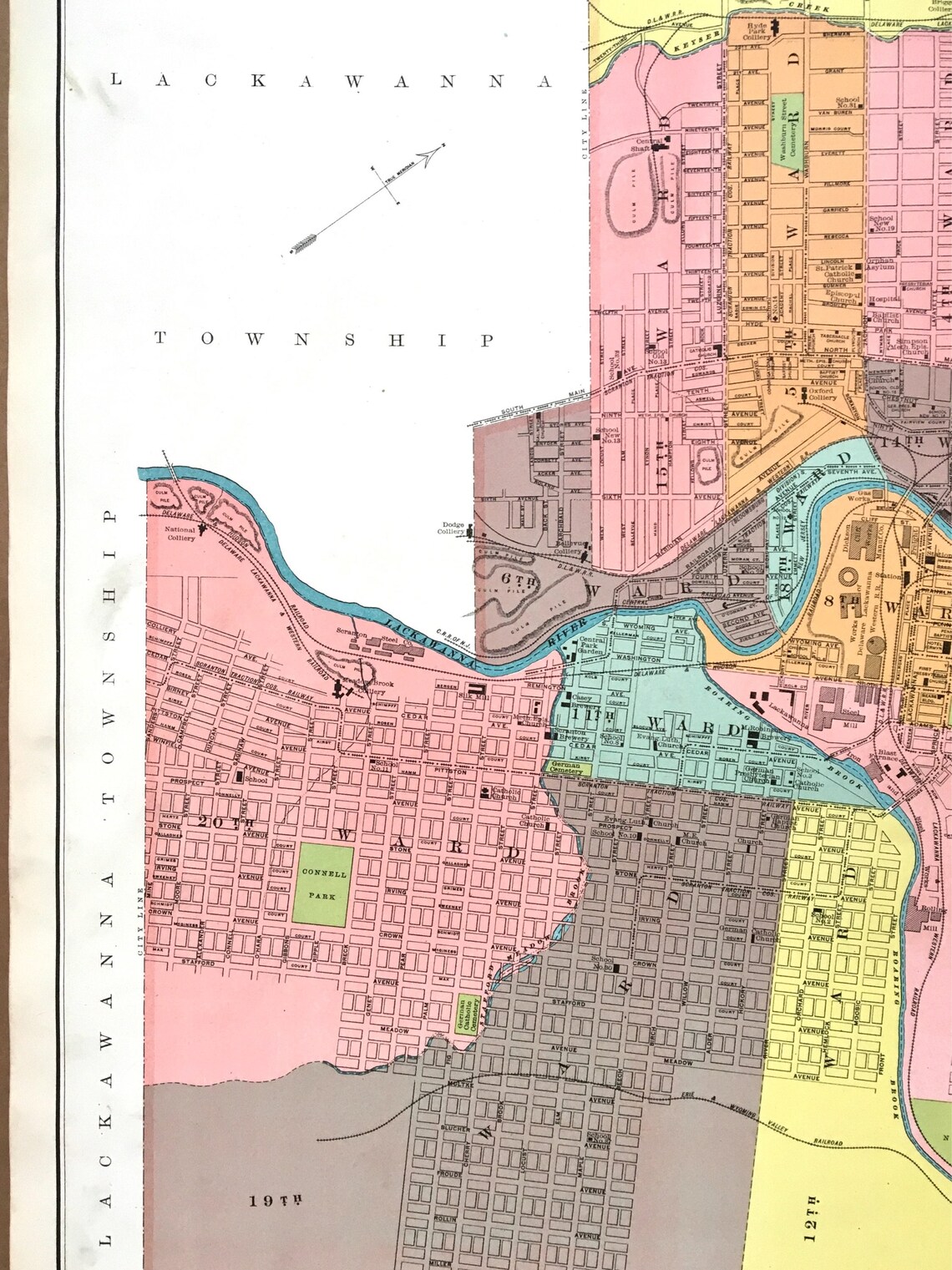 City of Scranton Map Original 1900 State of Pennsylvania Etsy
