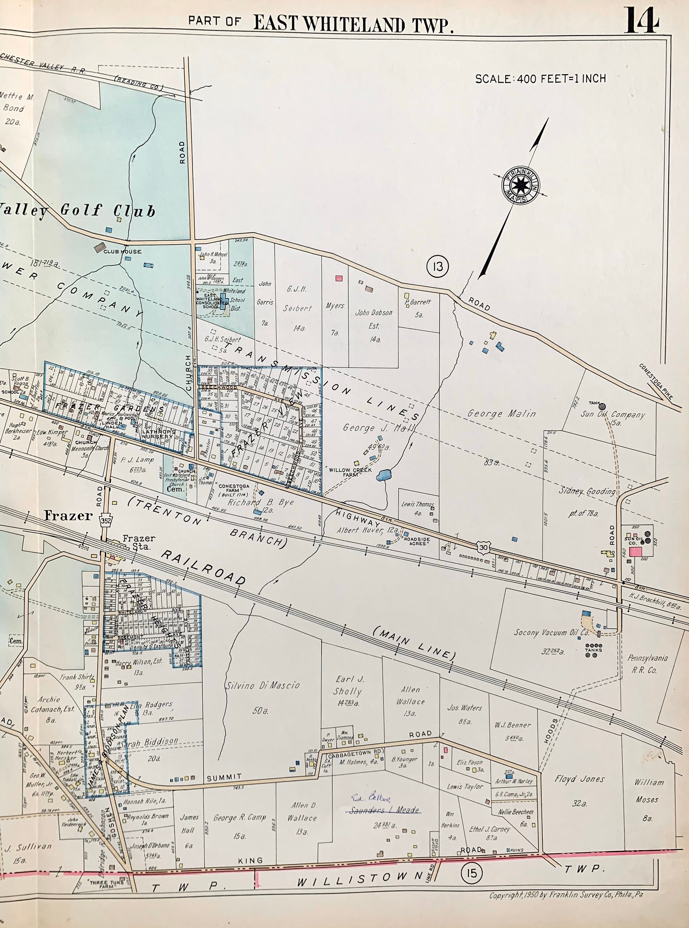 East Whiteland Township Map Original 1950 Franklin Survey Etsy UK