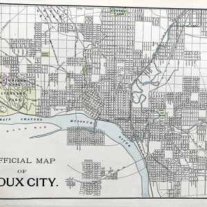 Antique Sioux City Iowa Map, Original 1895 Crams Atlas map, Missouri River, Woodbury County, Plymouth County, Siouxland