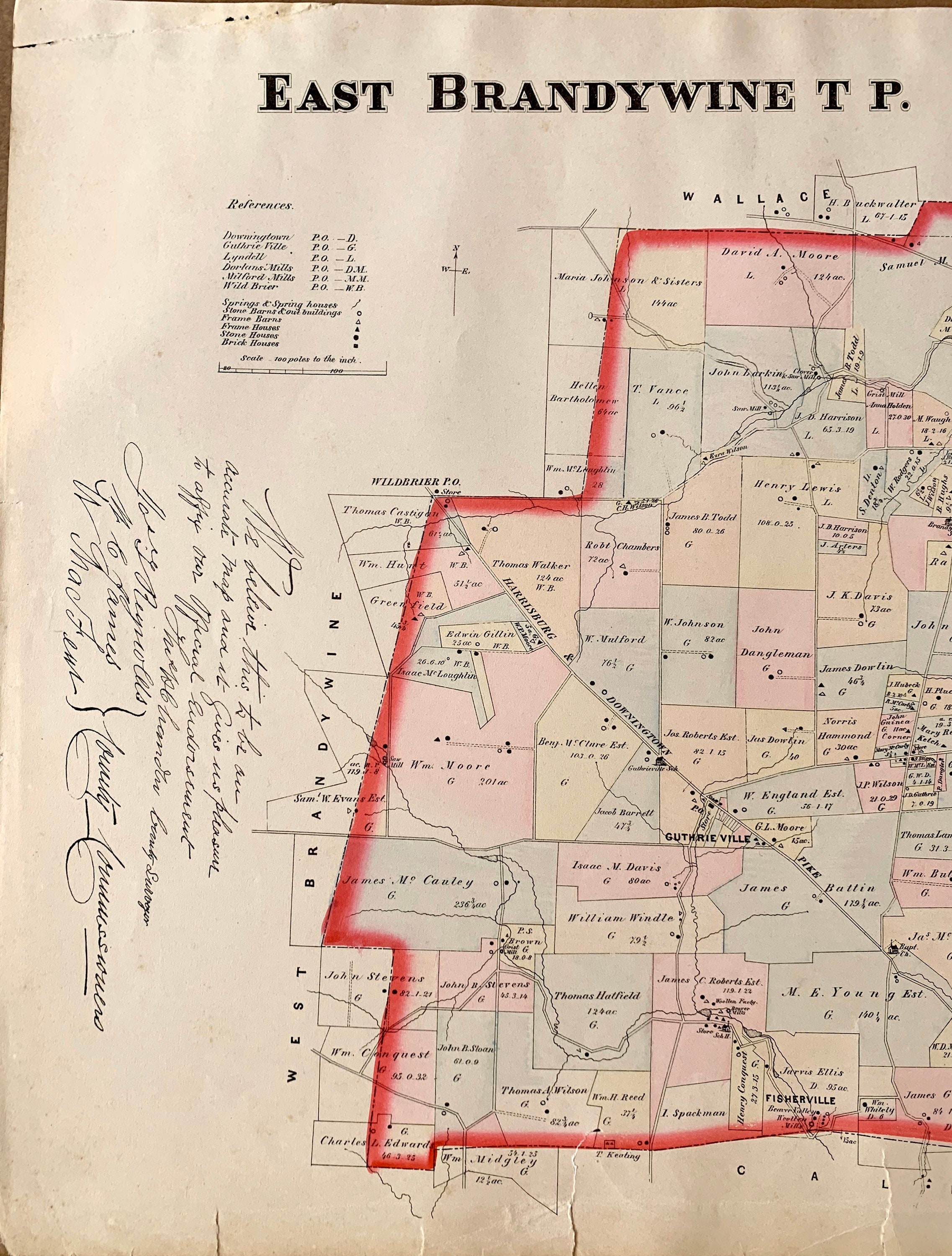 East Brandywine Township Map Original 1883 Chester County Etsy UK
