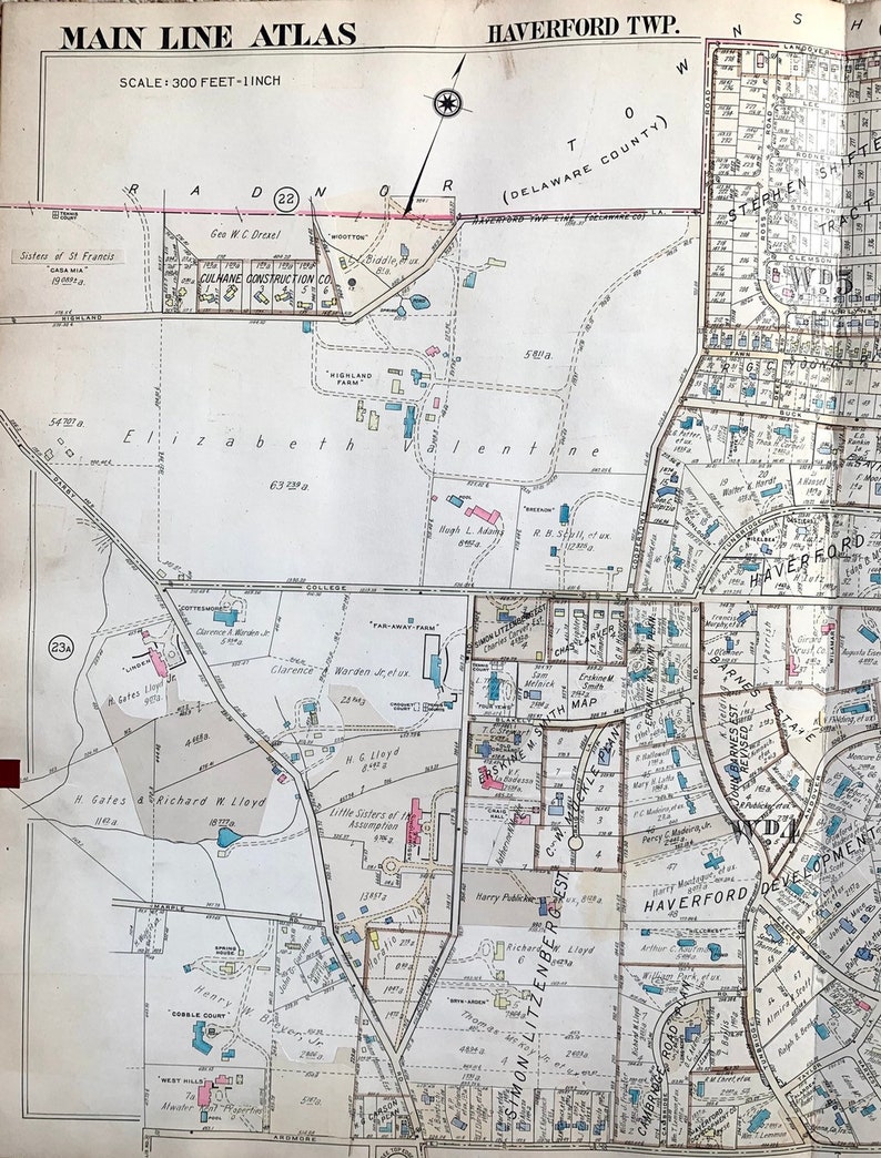 1947 Haverford Township Map Original Main Line Pennsylvania Etsy