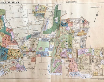 Ithan map, Villanova Map, Original 1961 Pennsylvania Main Line Railroad atlas, Radnor Valley Country Club, Radnor Township