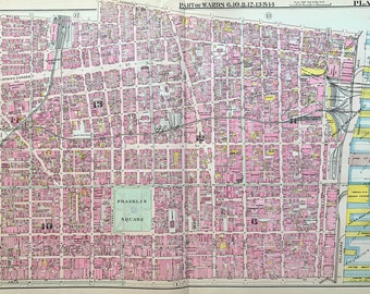 Franklin Square Map, Original 1910 Philadelphia atlas, Callowhill, Old City, Elfreths Alley, Betsy Ross