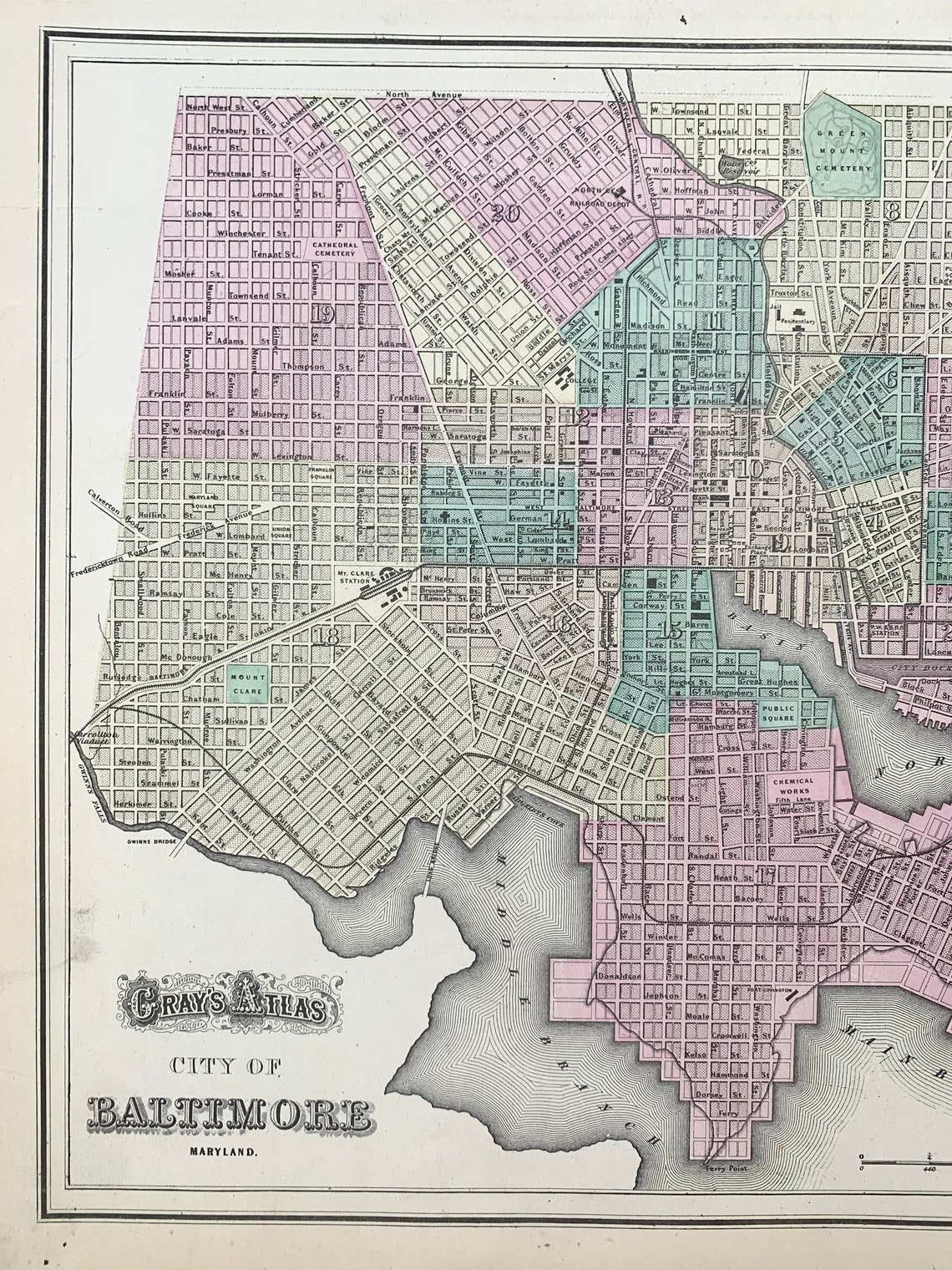 Baltimore Map Original 1874 Grays Atlas Inner Harbor Fells | Etsy