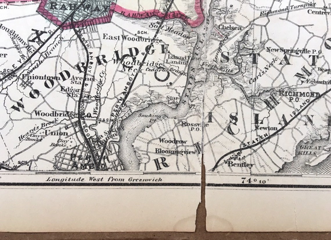 Hudson County Map Original 1872 New Jersey Atlas Union Etsy