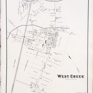 West Creek Map, Original 1878 New Jersey Shore Atlas, Ocean County