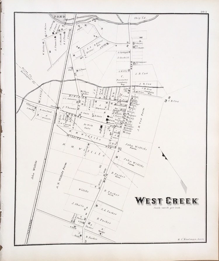West Creek Map Original 1878 New Jersey Shore Atlas Ocean Etsy.de