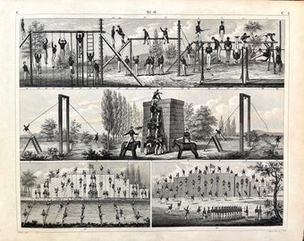 Military Gymnastics, Original 1857 Iconographic Encyclopedia, Military Sciences, Training, Soldiers