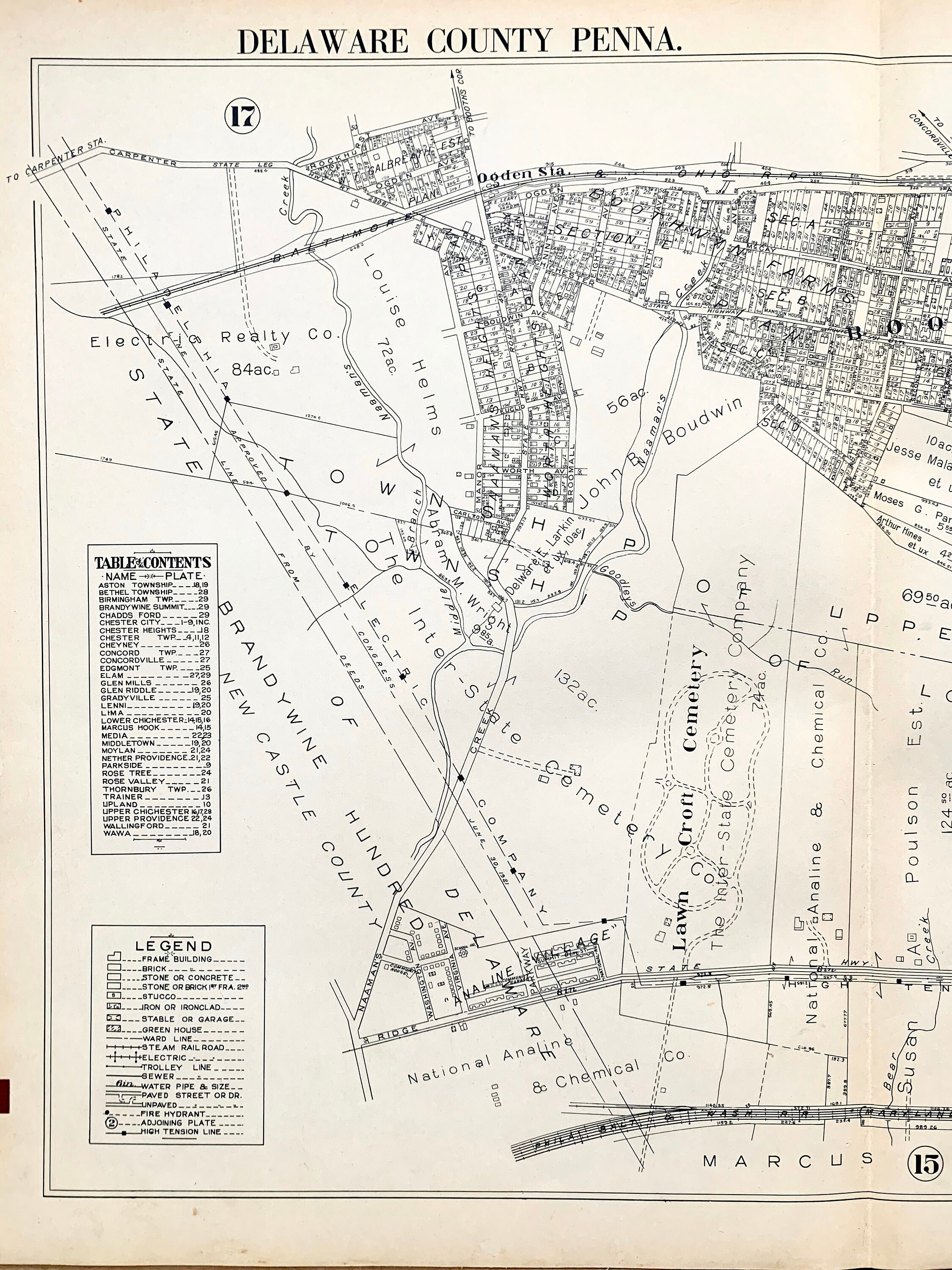 Upper and Lower Chichester map, Original 1934 Delaware County