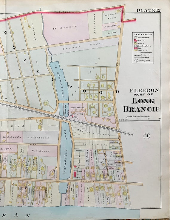 Long Branch Map, Original 1889 Monmouth County Atlas, Elberon