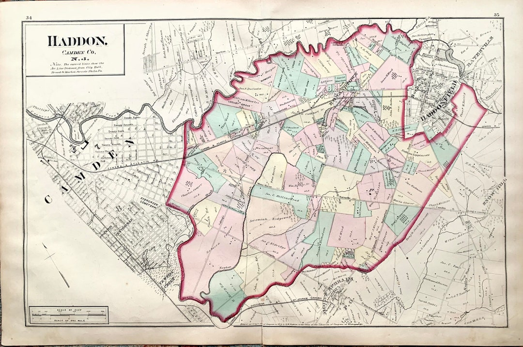 Haddon Township Map Original 1877 Philadelphia and Environs Etsy