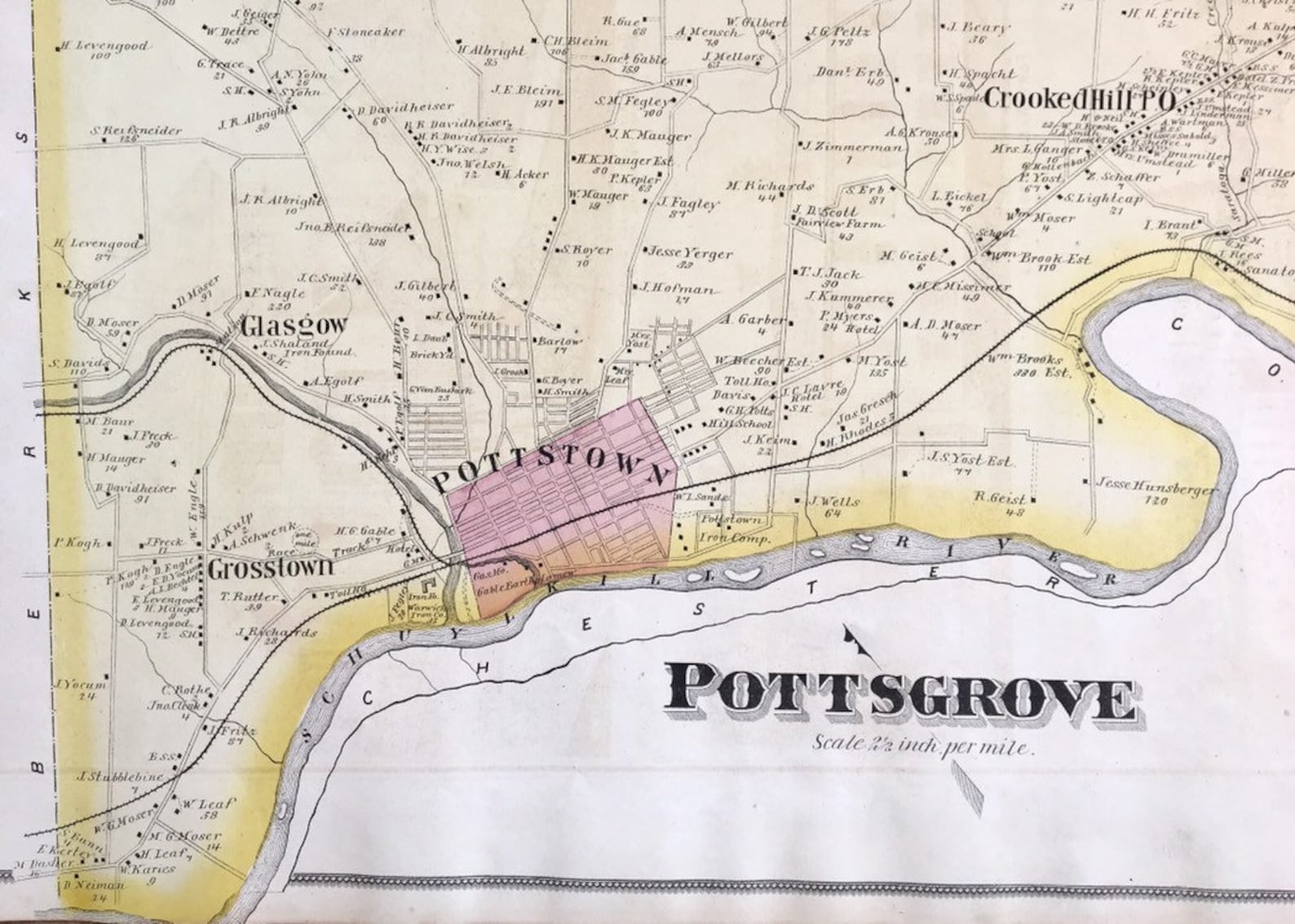 Pottsgrove Township Map, Original 1877 Montgomery County Pennsylvania