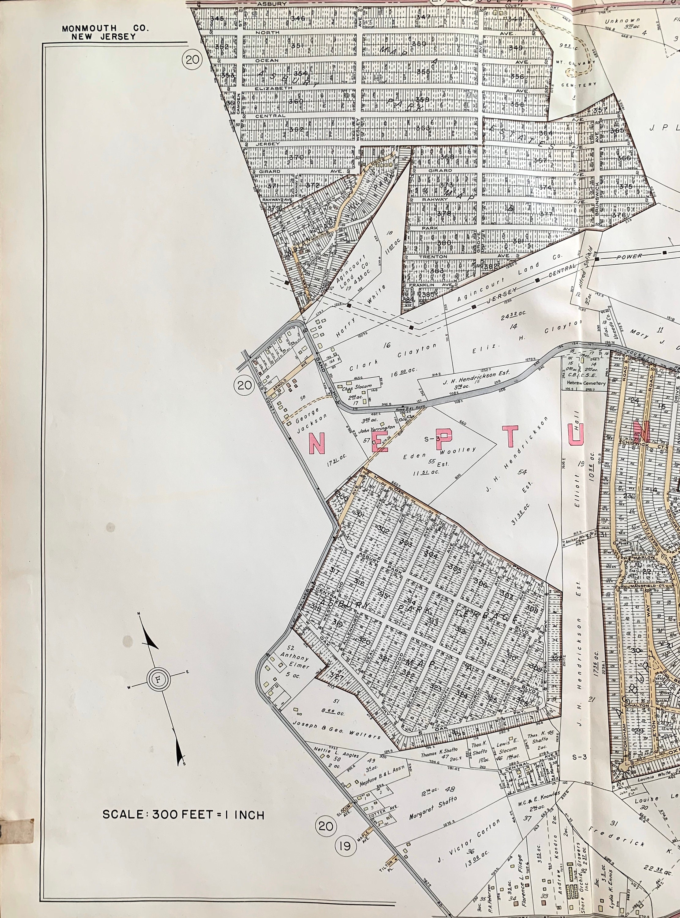 Neptune Township Map Original 1941 Monmouth County Atlas Etsy Nederland