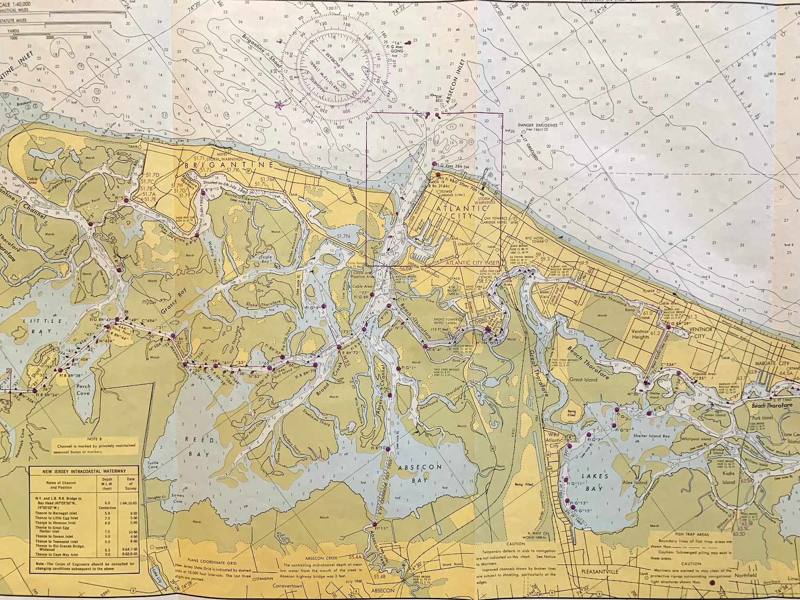 Brigantine Map Original 1967 Nautical Map Little Egg Harbor - Etsy
