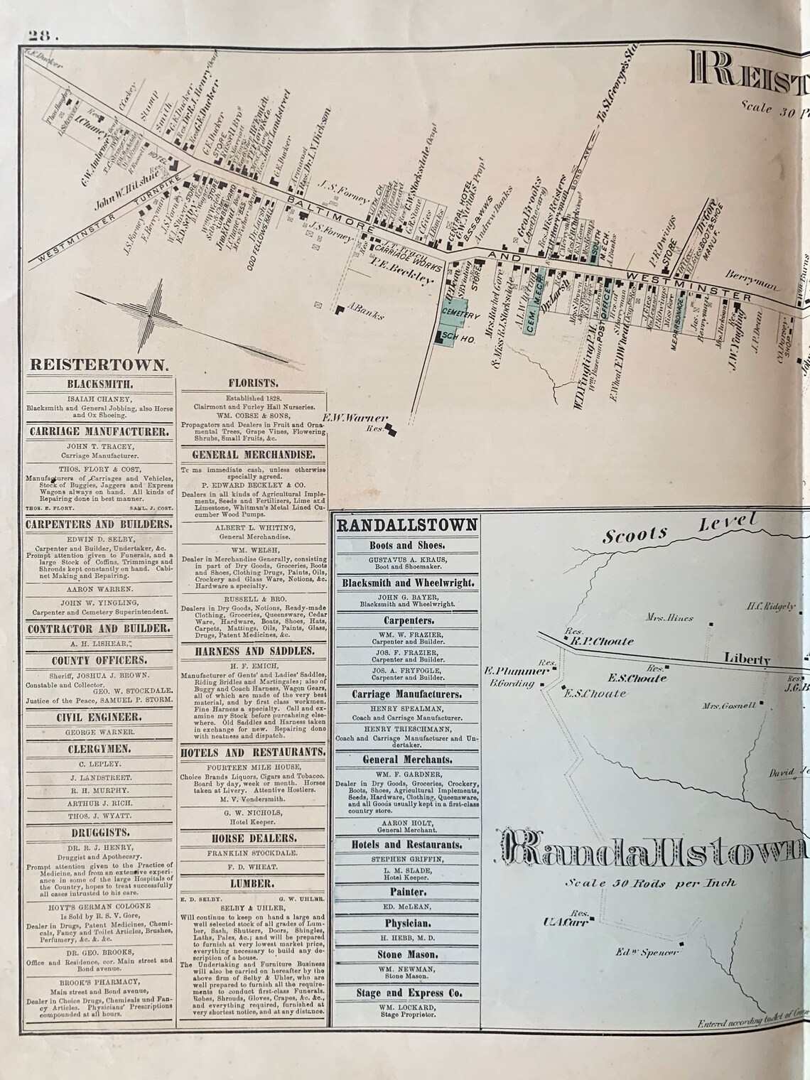 Randallstown Map Reisterstown Map Original 1877 Baltimore Etsy