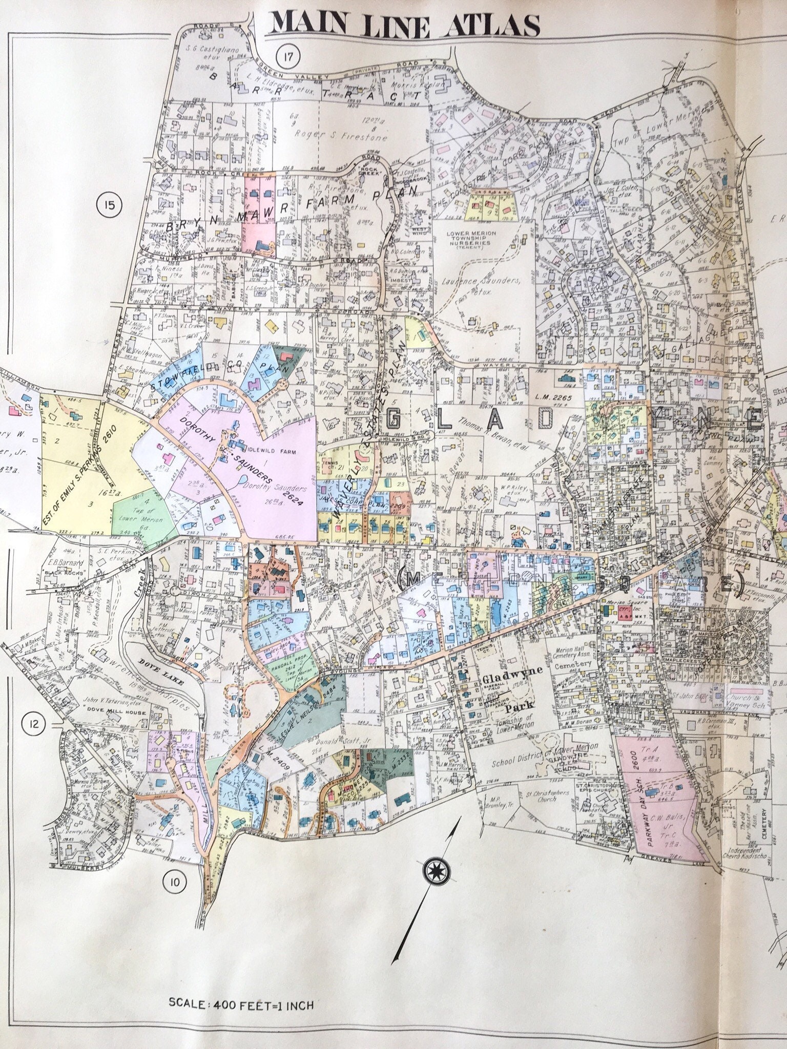 Gladwyne Map, Merion Square, Original 1961 Main Line Atlas Map, Lower ...