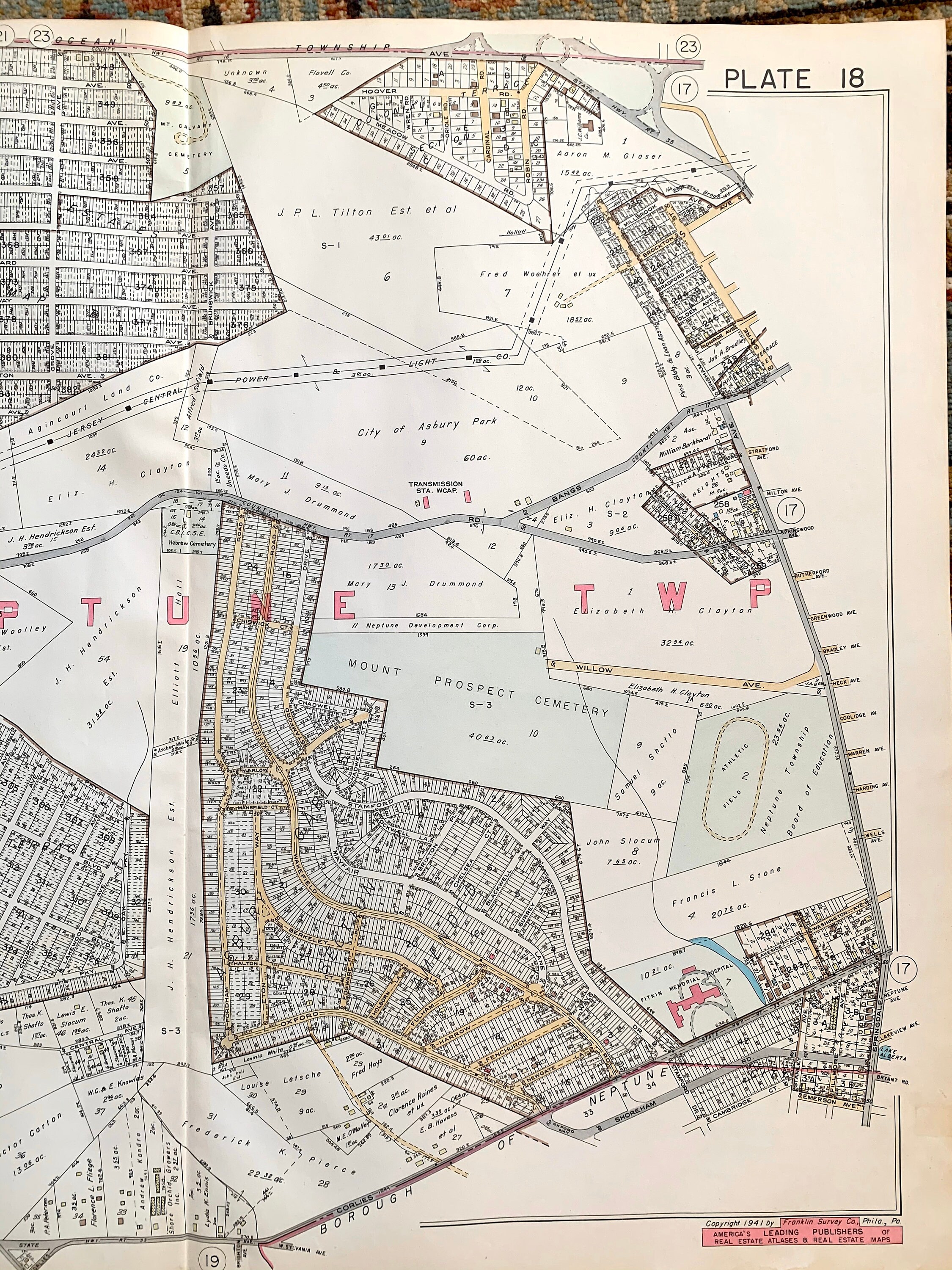 Neptune Township Map Original 1941 Monmouth County Atlas Etsy Nederland