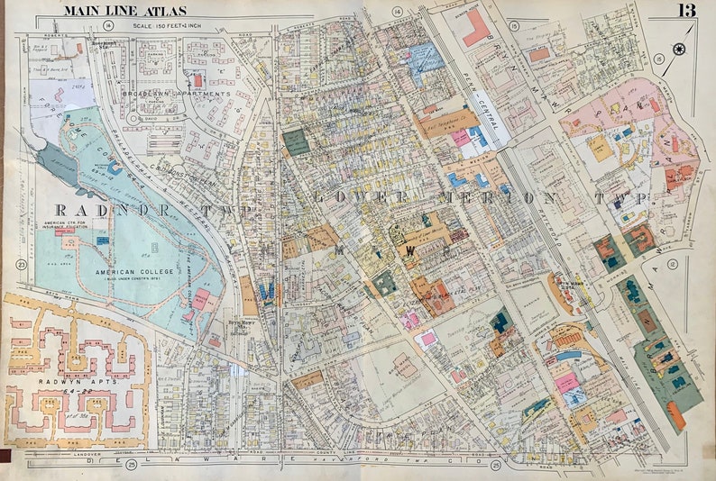 Bryn Mawr Map, Original 1961 Main Line Atlas Map, Montgomery County Map, American College