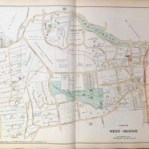 May include: A vintage map of West Orange, New Jersey, showing streets, parks, and buildings. The map is printed in black and white with some color accents. The map is titled "Part of West Orange" and includes the text "Published according to Act of Congress in the year 1880, by G.W. & C.B. Colton, at the office of the American Map Company, of Washington, D.C."