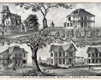 Spring Lake Print, Original 1878 New Jersey Shore Atlas, cottages print, antique Jersey Shore
