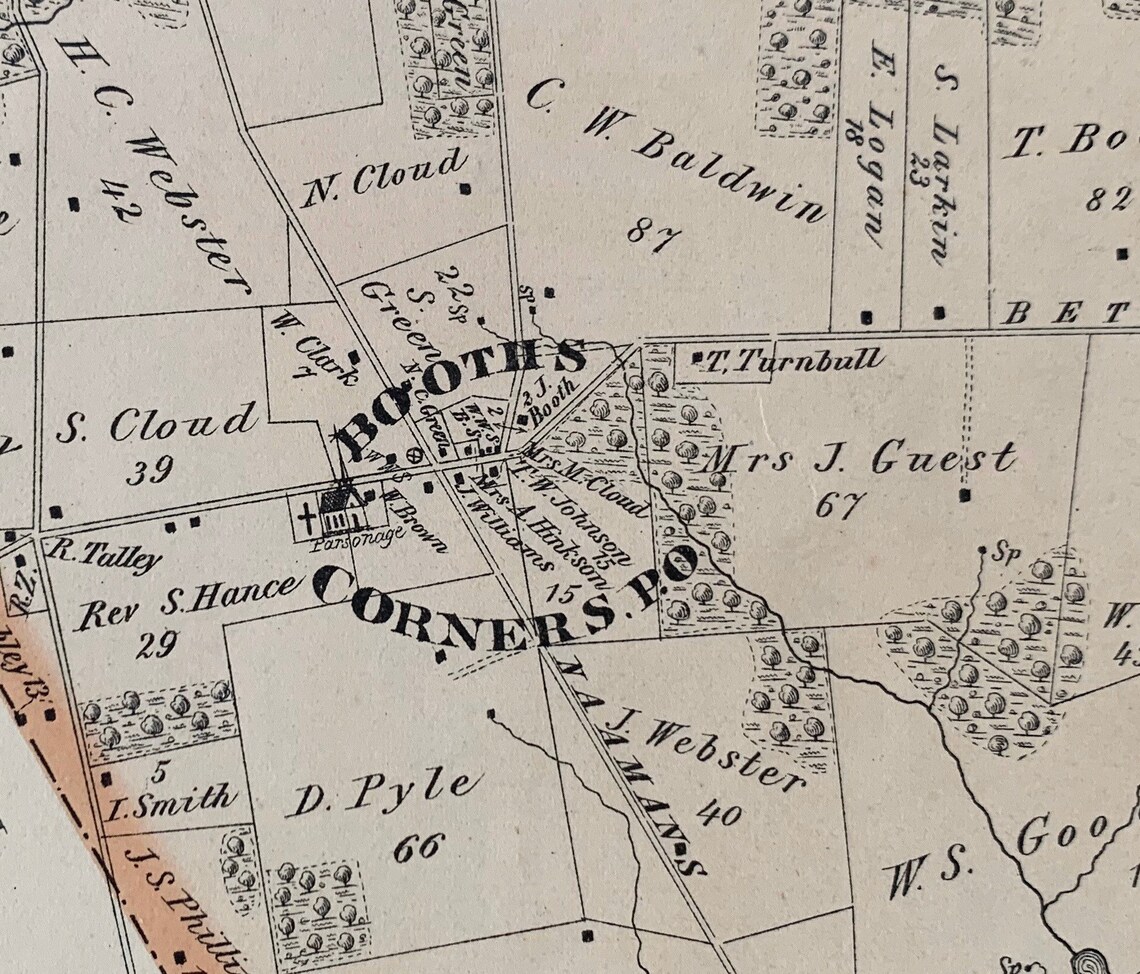 Bethel Township Map Original 1875 Delaware County Atlas Etsy
