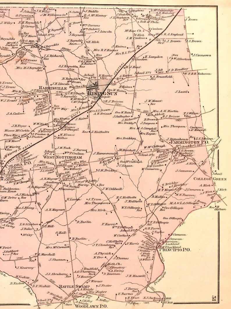 Rising Sun Maryland Original 1877 Cecil County Atlas map Hand Etsy
