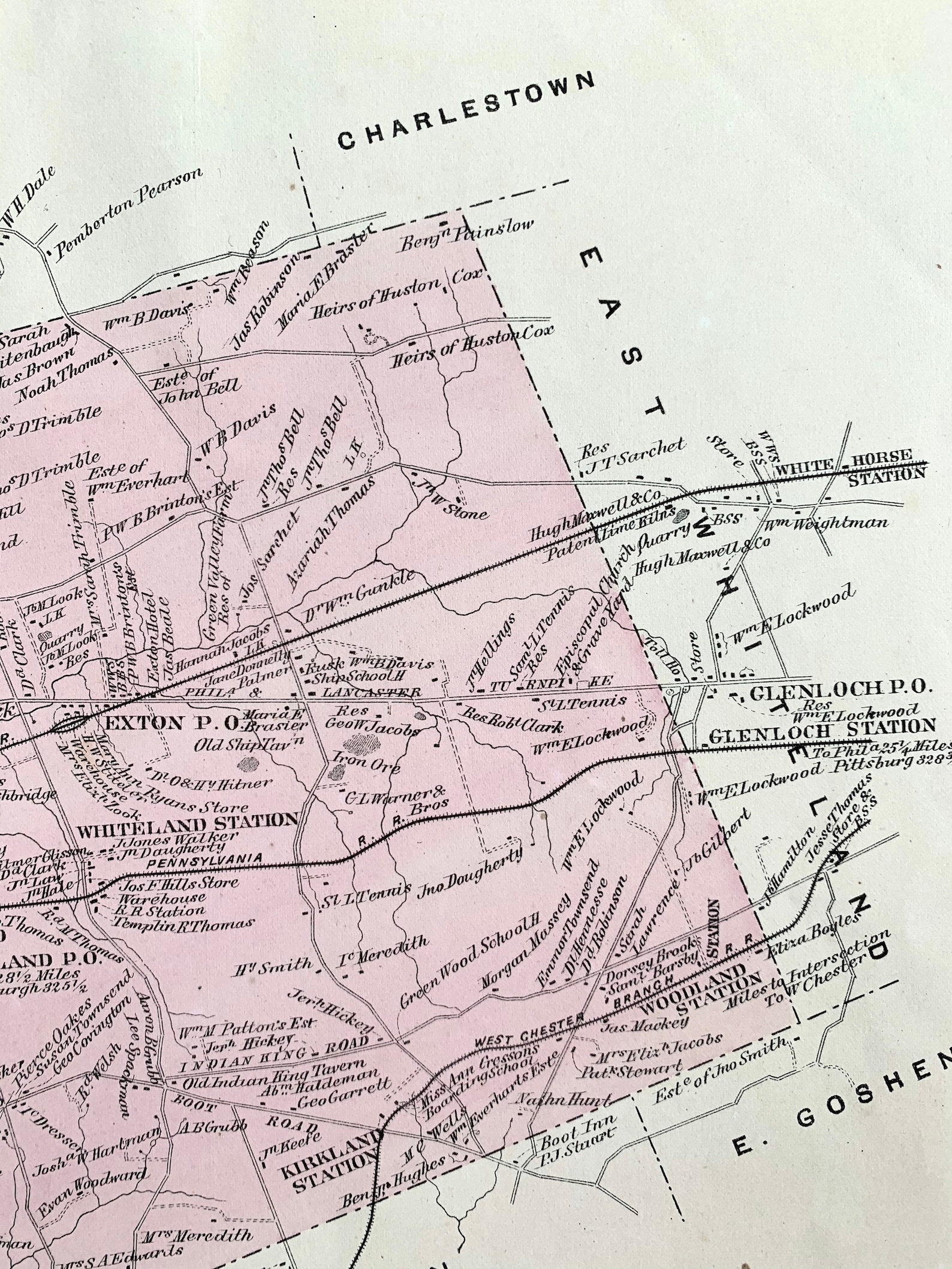 West Whiteland Township Map Original 1873 Chester County Etsy