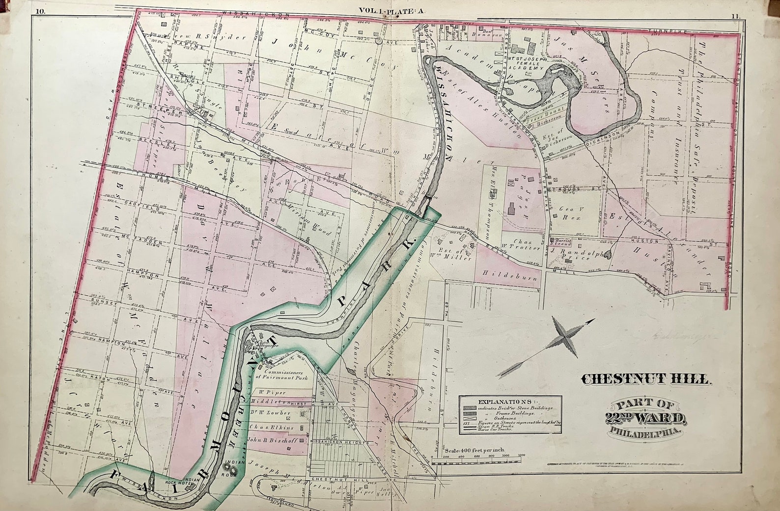 Chestnut Hill Map Original 1878 Hopkins Philadelphia 22nd Etsy