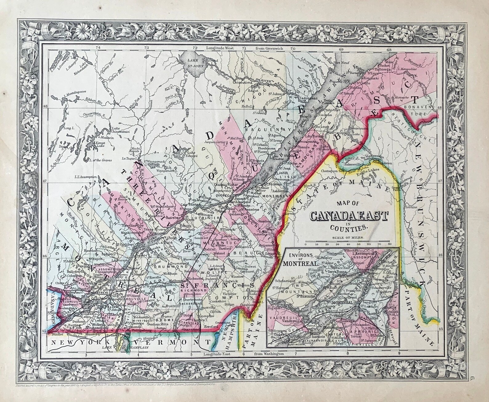 1862 map of Canada East and Environs of Montreal Original | Etsy