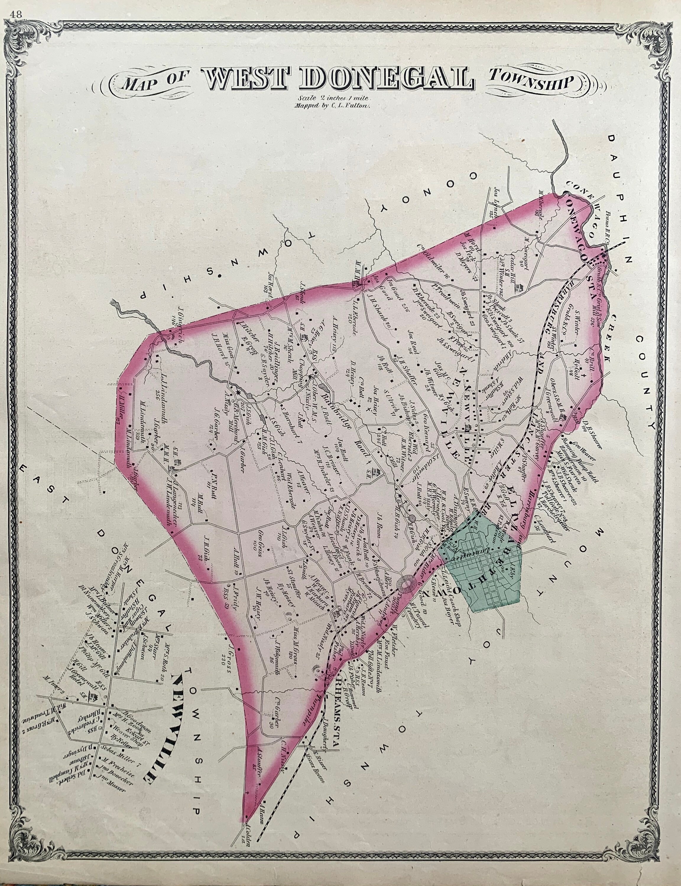 West Donegal Township Map, Original 1875 Lancaster County Atlas