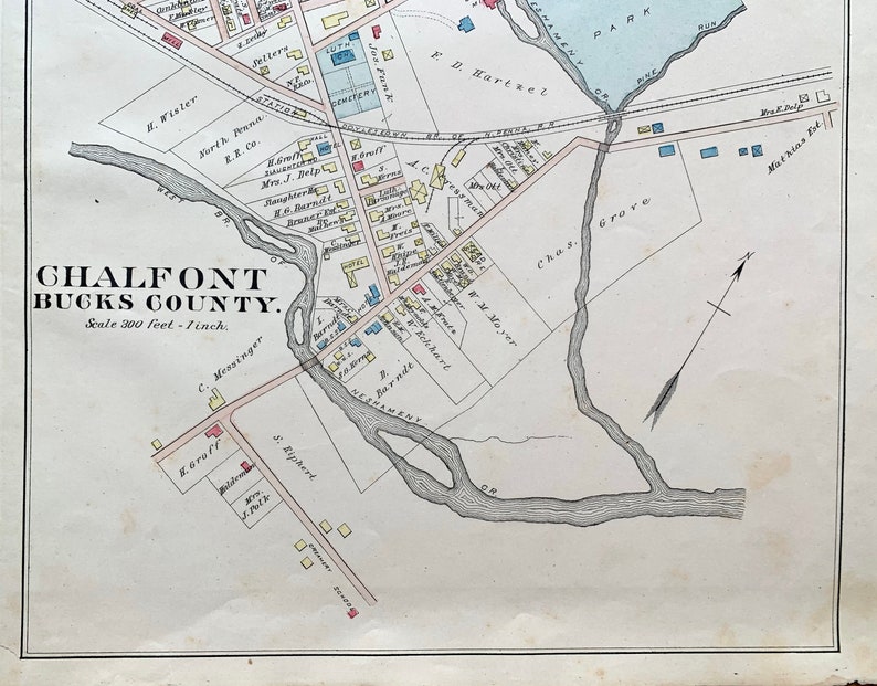 Antique Chalfont Map Original 1886 North Pennsylvania Etsy