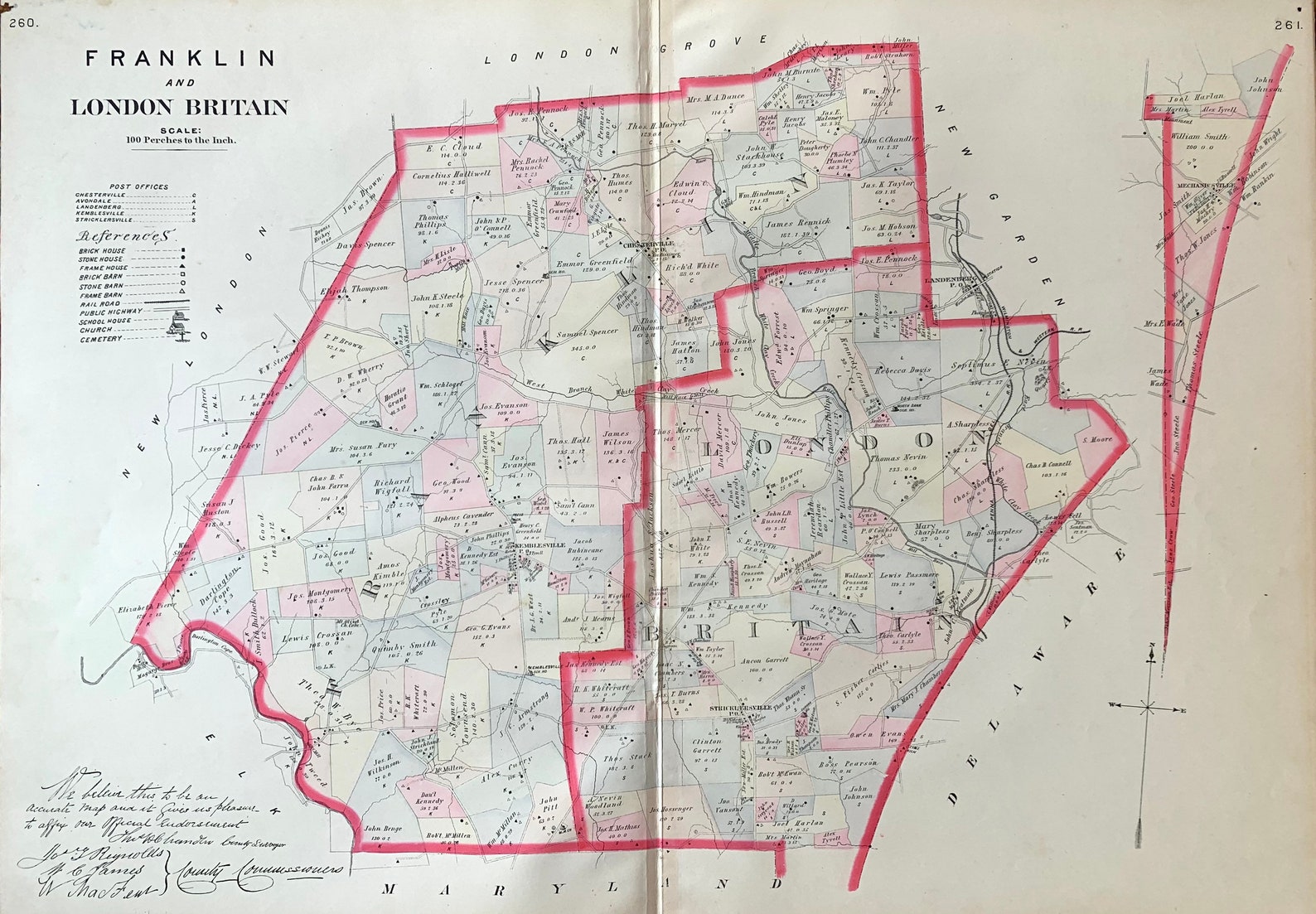 1883 Franklin and London Britain Township Map Original Etsy