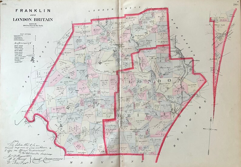 1883 Franklin and London Britain Township Map Original Etsy