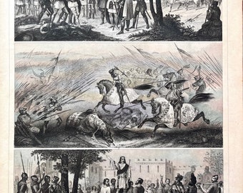 Midieval War Scenes, Original 1857 Iconographic Encyclopedia, Military Sciences, execution, Calvery