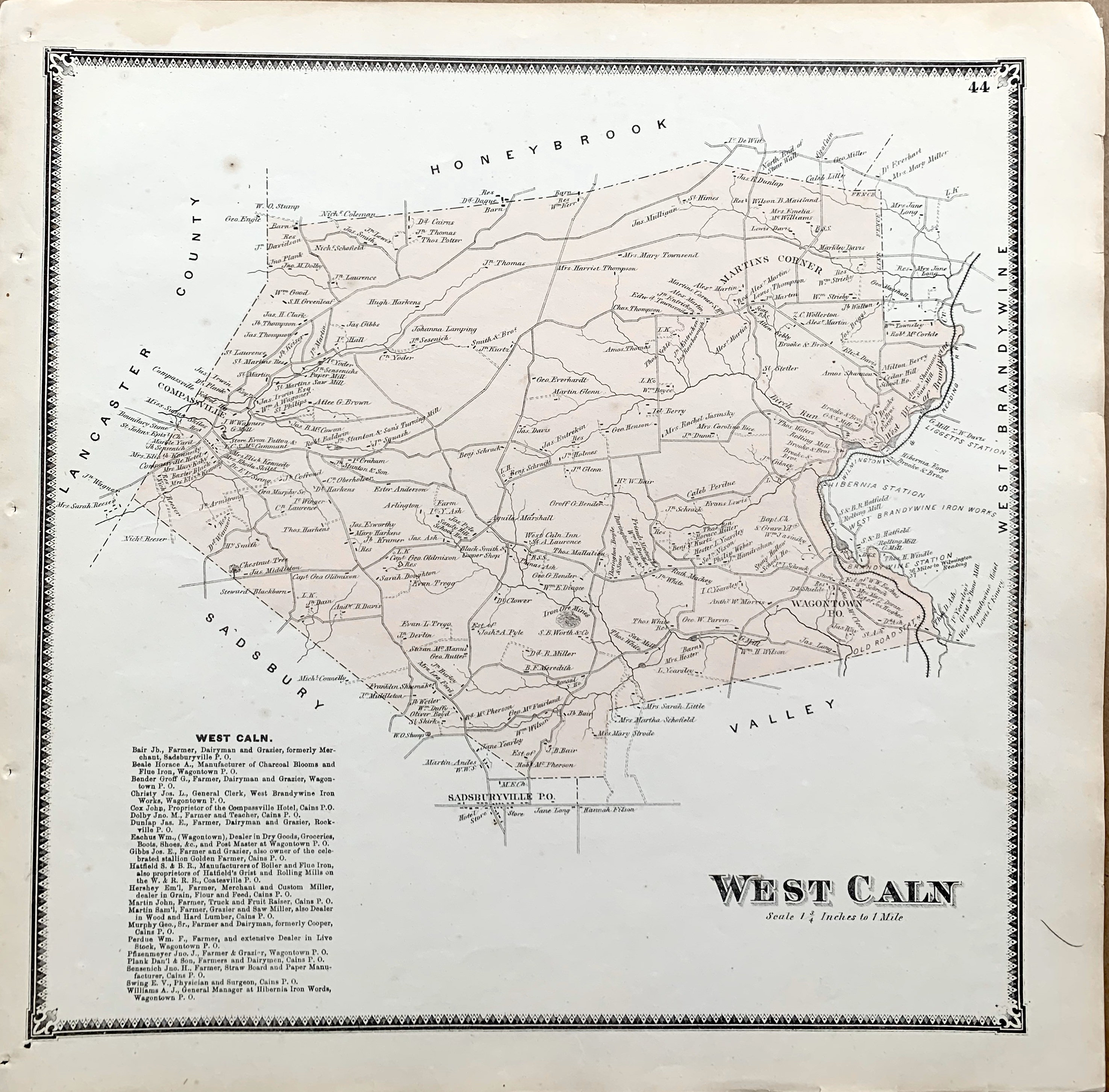 West Caln Map Original 1873 Chester County Pennsylvania Farm Etsy