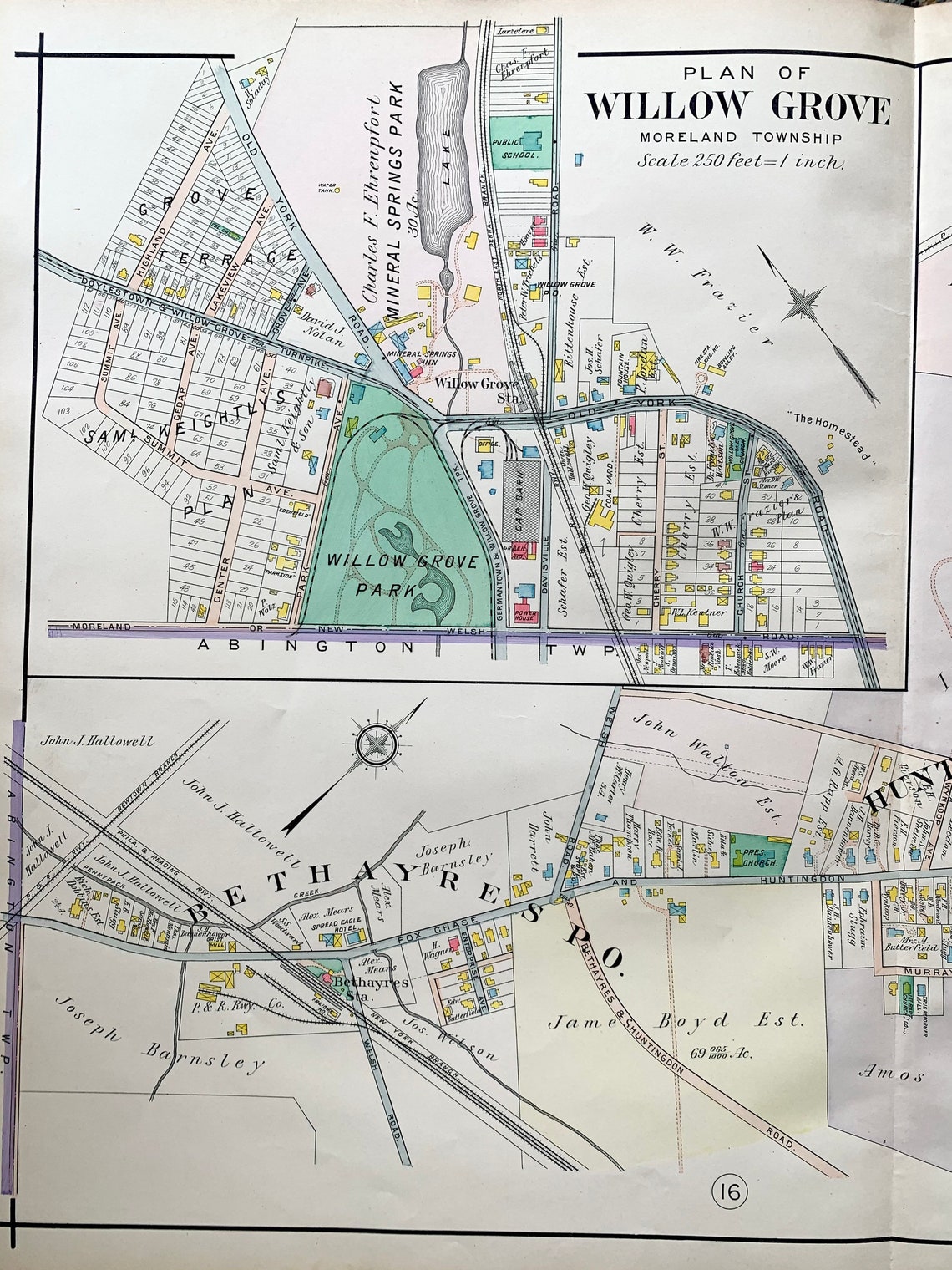 Willow Grove Map, Original 1909 North Penn Atlas, Moreland Township