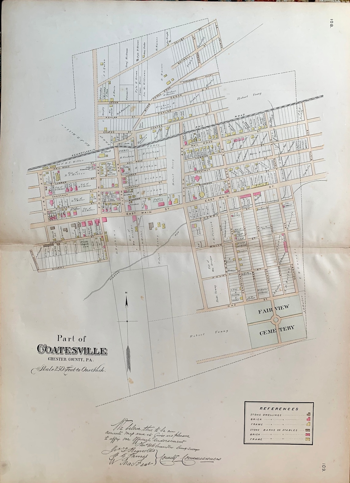 Coatesville Map, Original 1883 Chester County Pennsylvania Farm Atlas