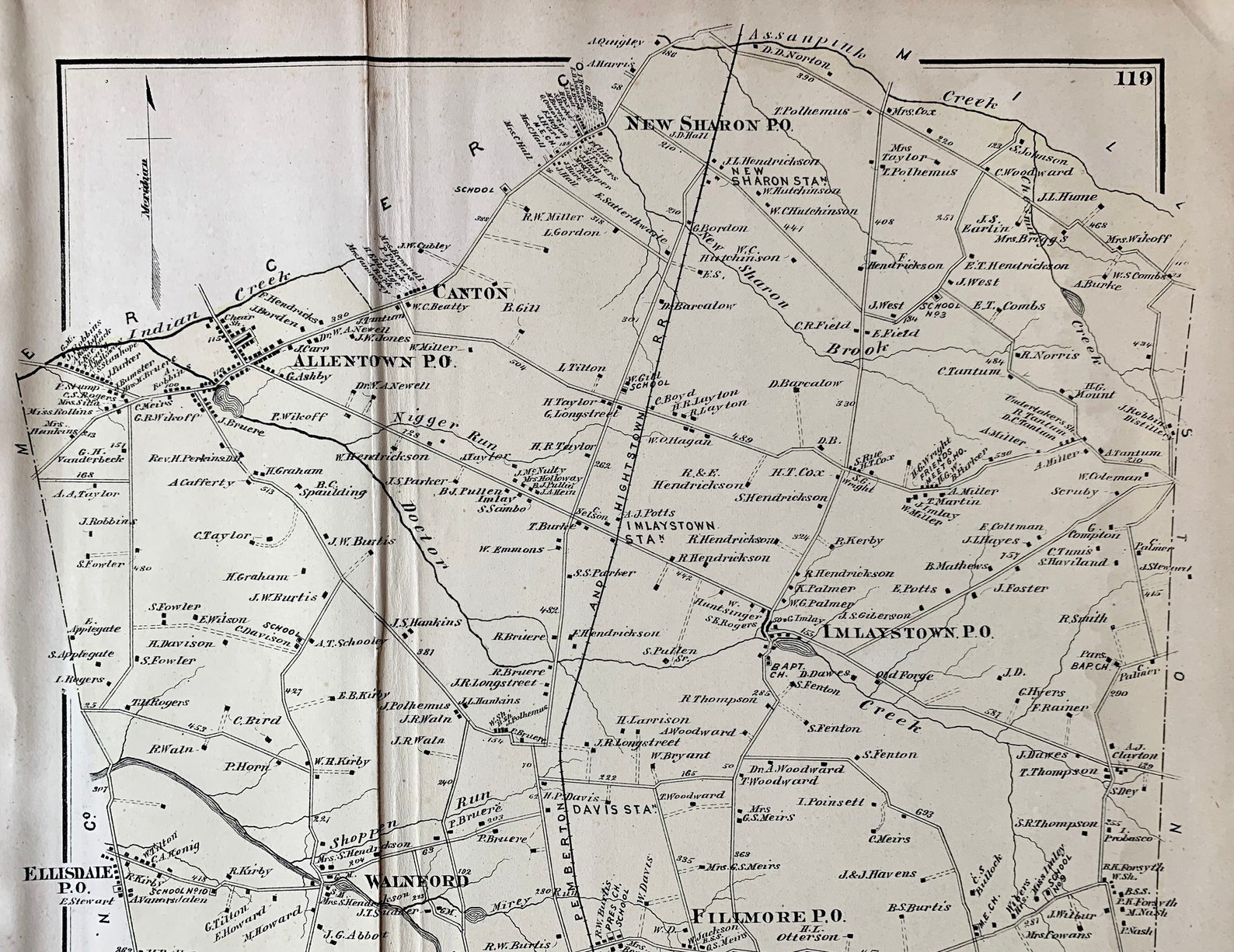 Upper Freehold Map Original 1873 Monmouth County Atlas New Etsy