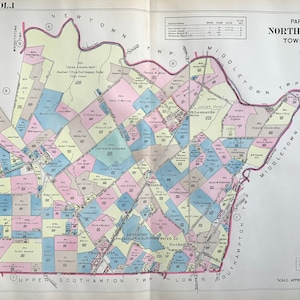 Northampton Township map, Original 1948 Bucks County Atlas, Churchville, St Leonards