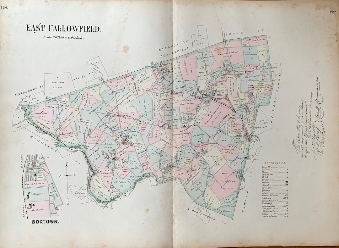 1883 East Fallowfield Township Map Original Chester County Etsy UK