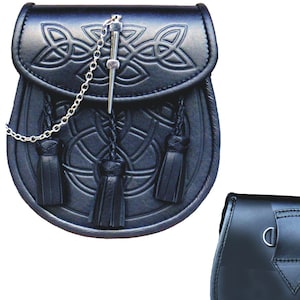 SUPERIOR LEDER SPORRAN-Echtleder-Geprägtes Keltisches Design-Kettengurt inklusive