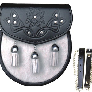 HAIR-ON LEATHER  Sporran: Real Leather Body-Cow Hair-on Leather Front
